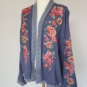 Savanna Jane Floral Embroidered Boho Kimono Open Front Top Long Sleeve
